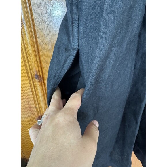 Quince Womens 100% European Linen Short Sleeve Swing Dress Black Medium Pleats - Picture 4 of 8